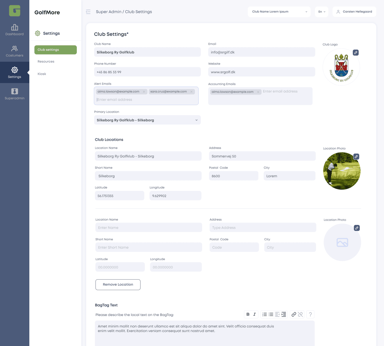 GolfMore: club settings