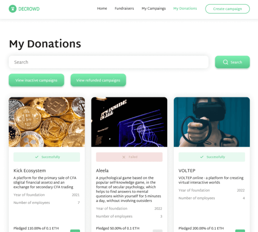 DeCrowd: my donations page