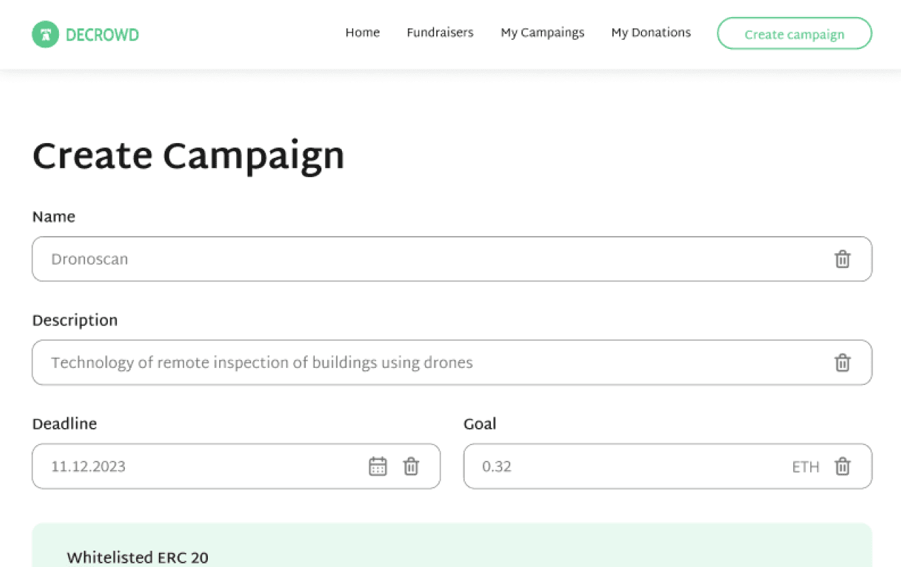 DeCrowd: create campaign form