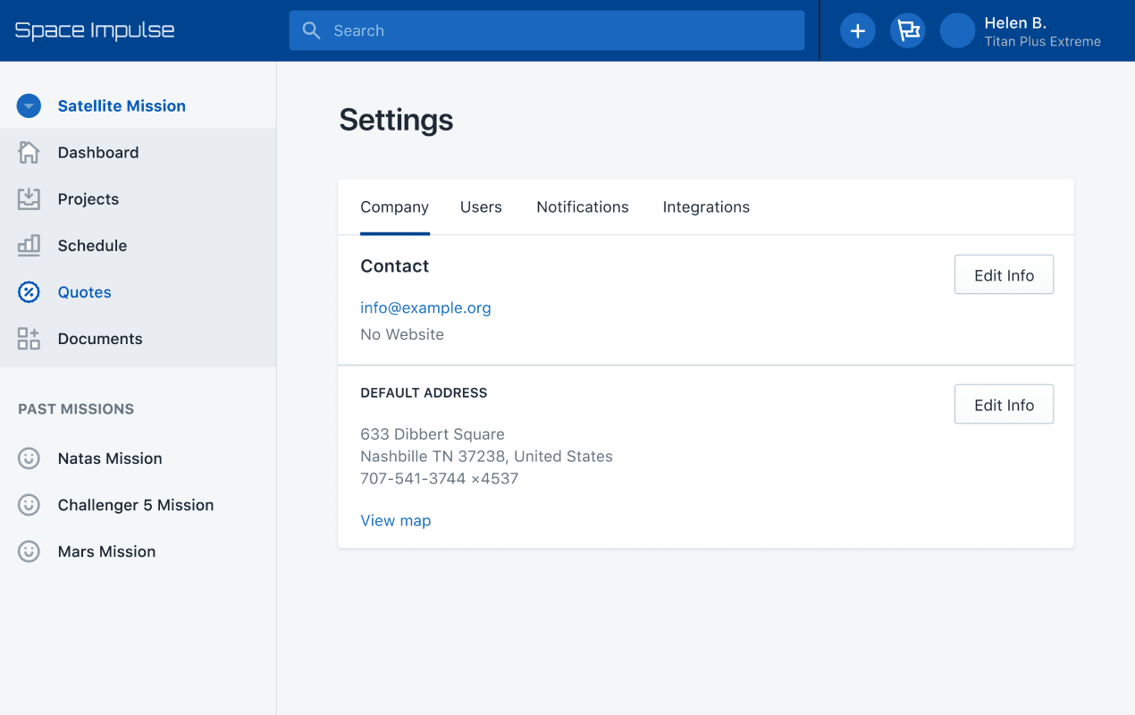 Space Impulse: company settings